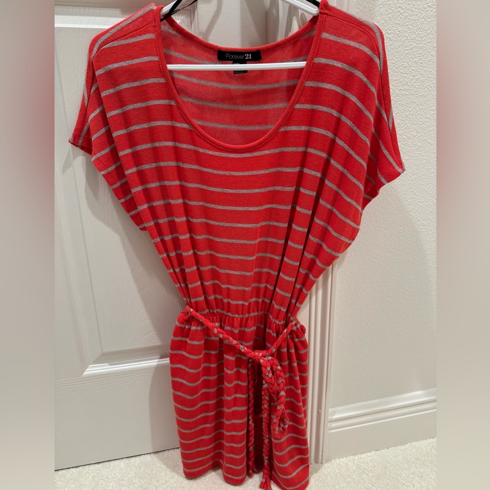 Medium coral and grey striped mini dress from forever 21 never worn